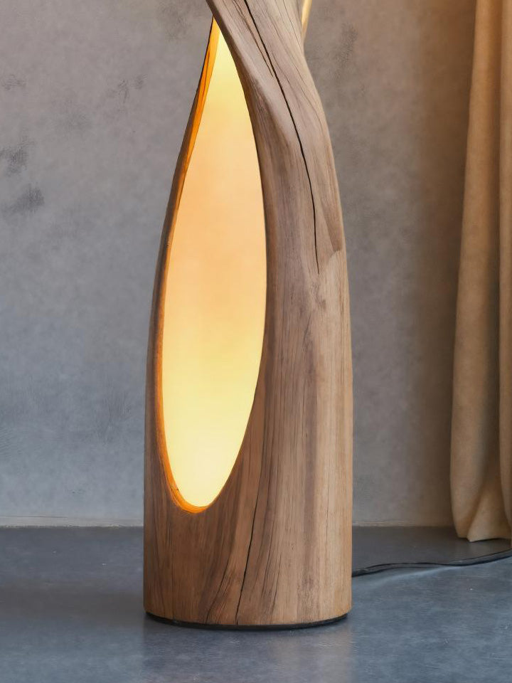 Twisted Floor Lamp, Sculptural Carved Wood Standing Lamp for Bedroom