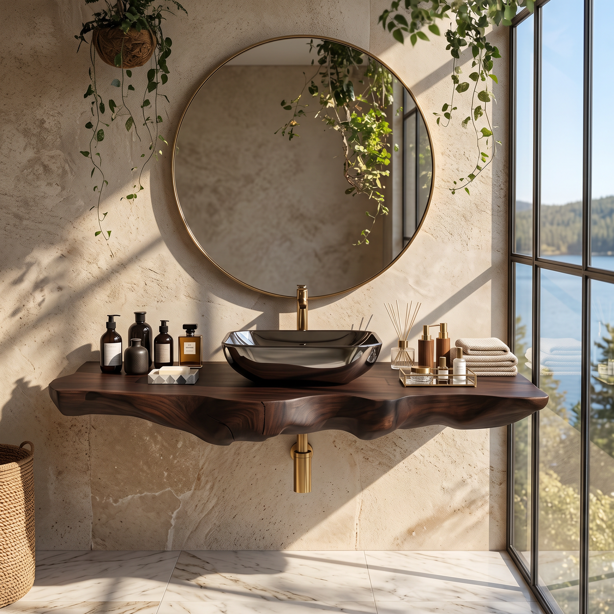 Rustic Wood Vanity Top, Floating Bathroom Sink Shelf in Four Finishes