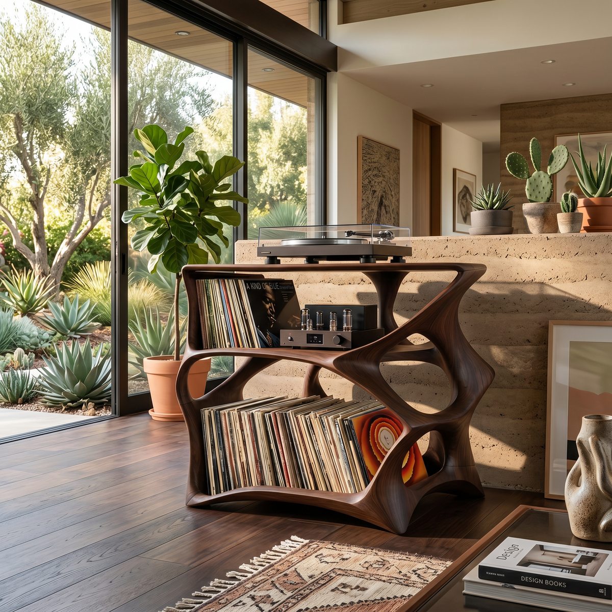 Record Player Stand, Farmhouse Solid Wood Vinyl Storage Console
