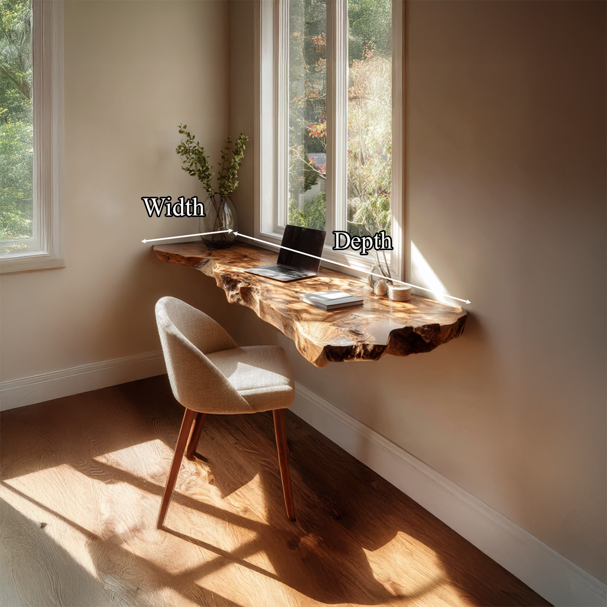 Floating Wall Desk, Small Office Mid Century Solid Wood Workspace