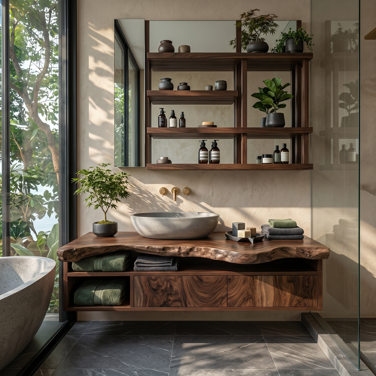 Floating Bathroom Vanity Live Edge Solid Wood Wall Mounted Vanity