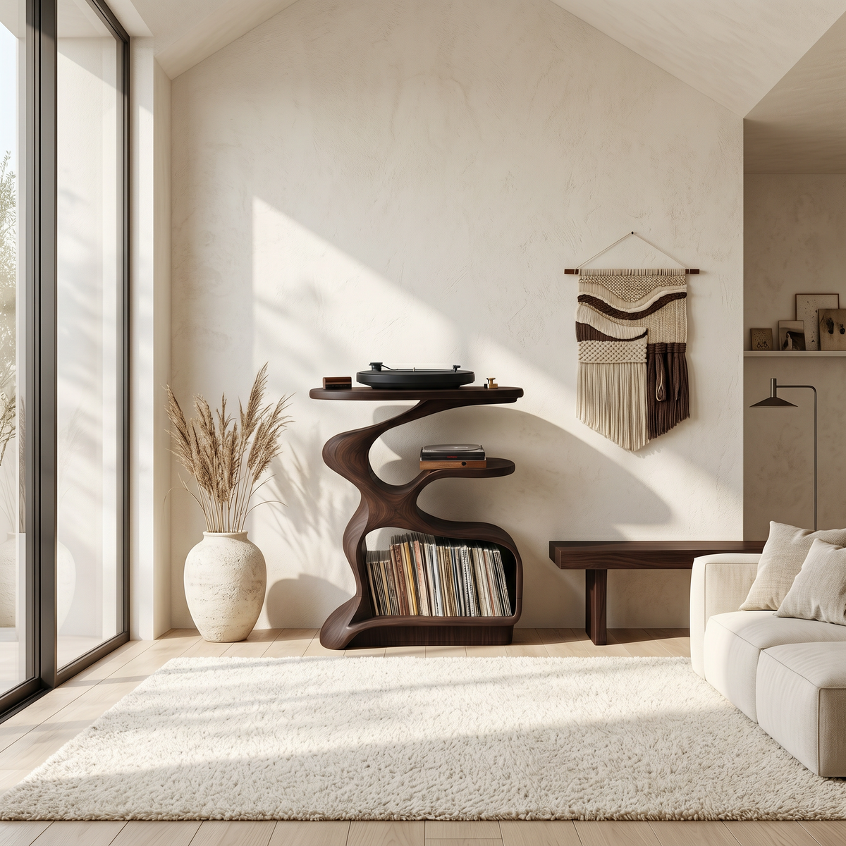 Record Player Stand Mid Century Wood Media Stand for Living Room