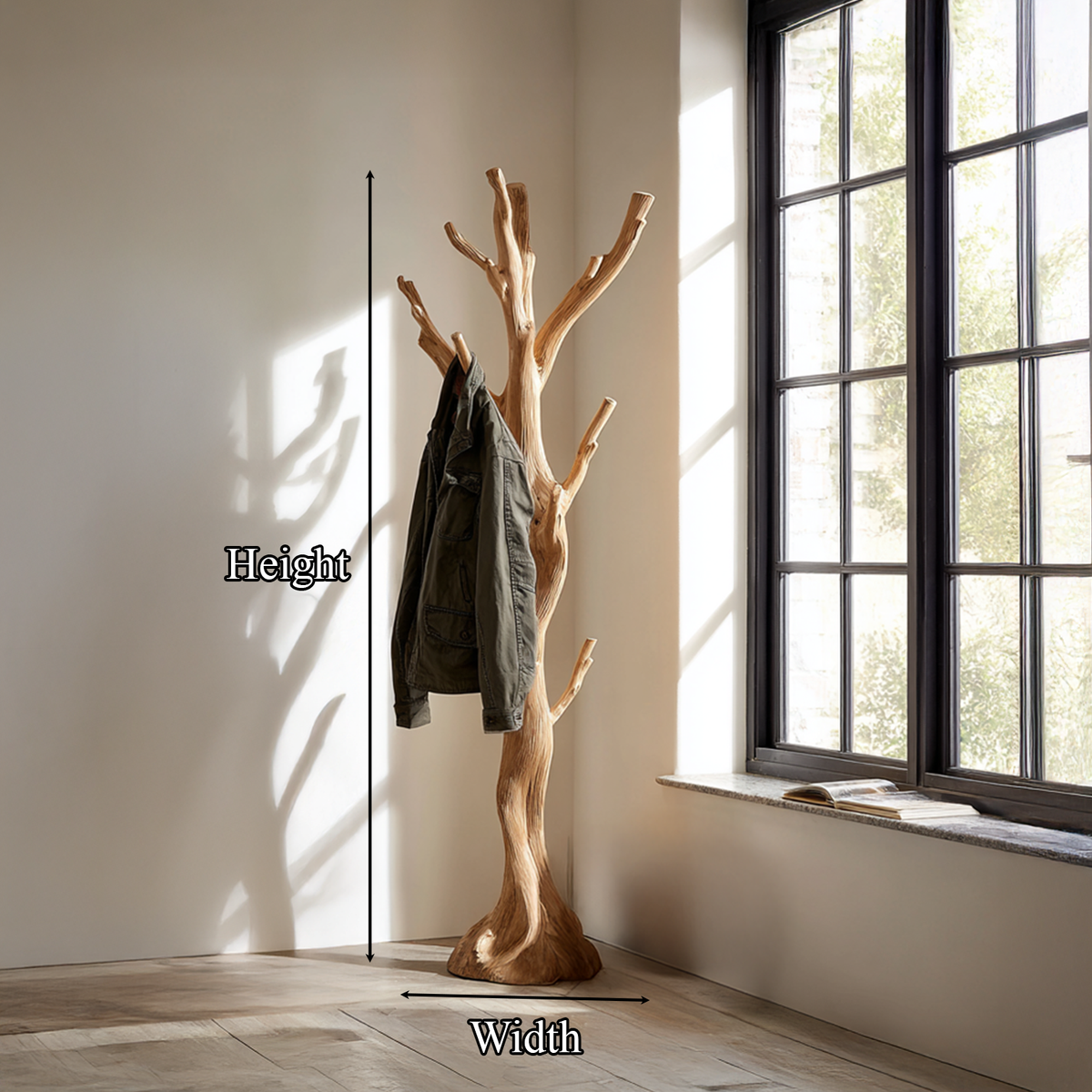 Rustic Tree Coat Rack, Solid Wood Branch Hanger for Entryway