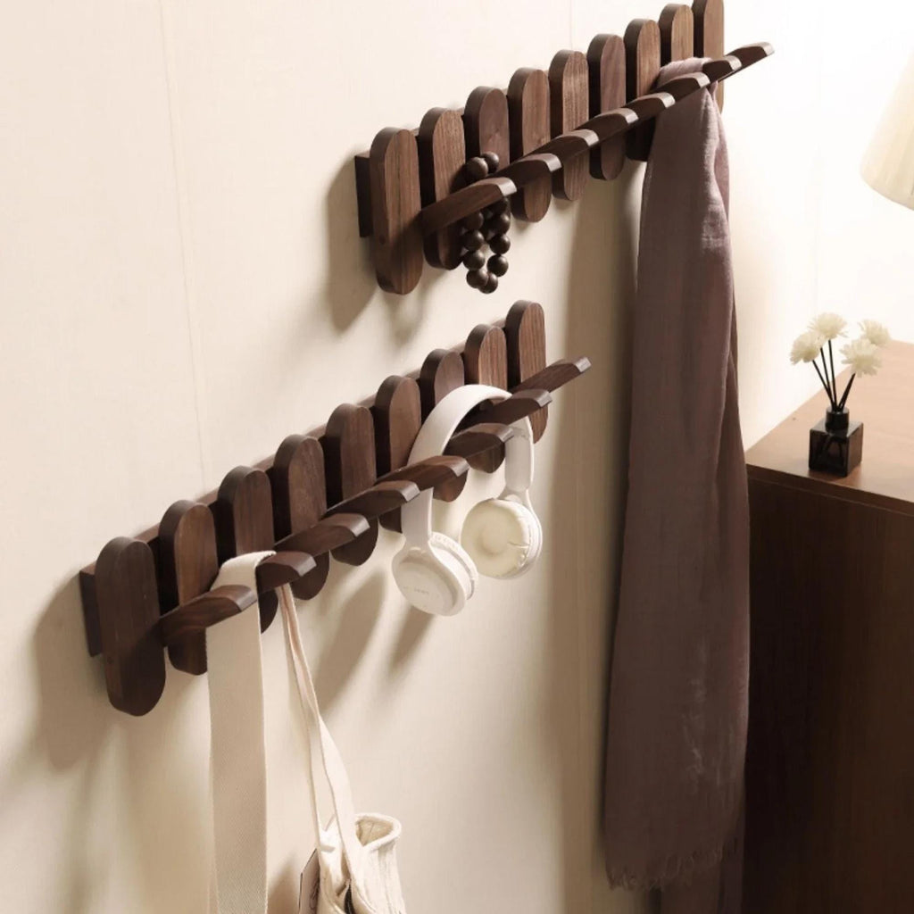 Piano Coat Rack, Wall Mounted Solid Wood Hooks for Entryways