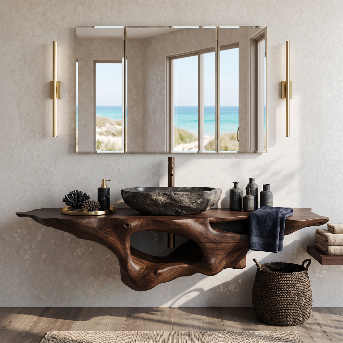 Solid Wood Bathroom Vanity Shelf, Farmhouse Style Sink Stand