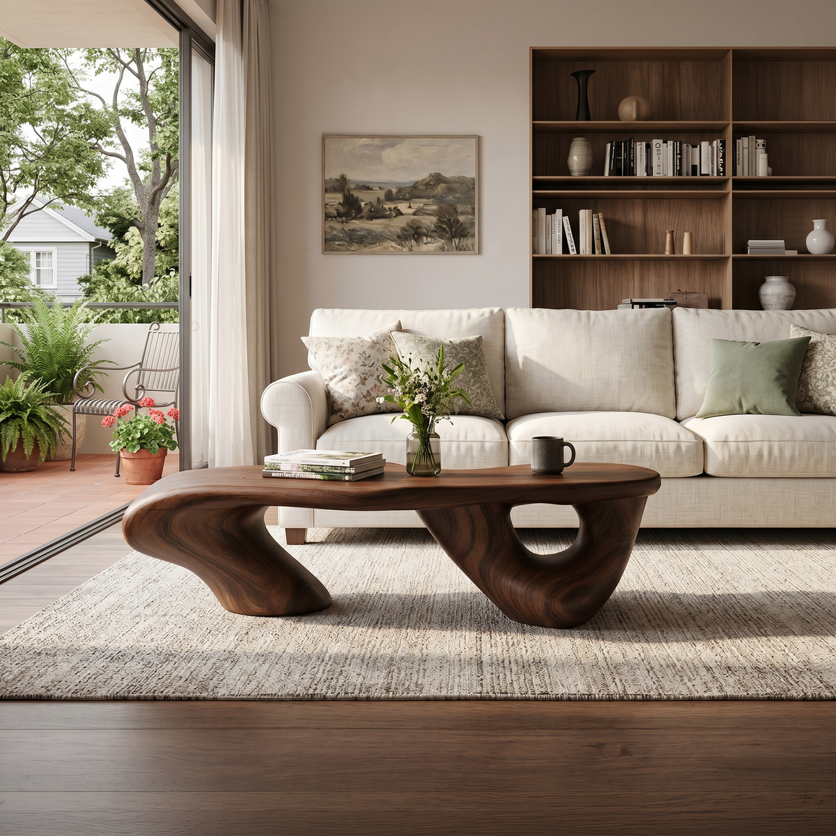 Low Coffee Table, Handcrafted Solid Wood Table for Rustic Living Rooms