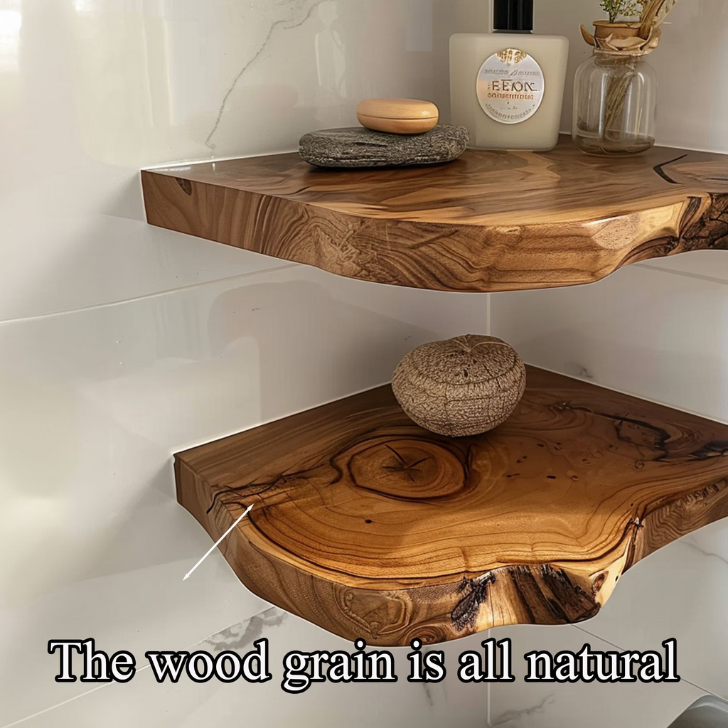 Floating Corner Shelf Dark Brown Wood Wall Shelf for Small Spaces