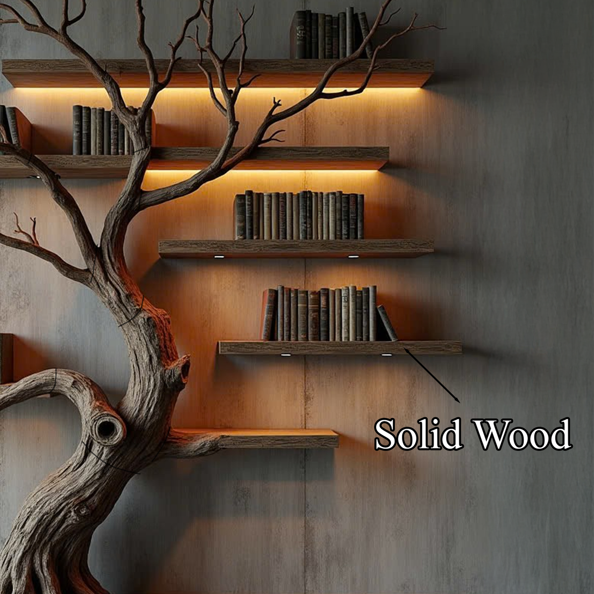 Tree Wall Shelf, Handcrafted Wooden Floating Branch Bookshelf
