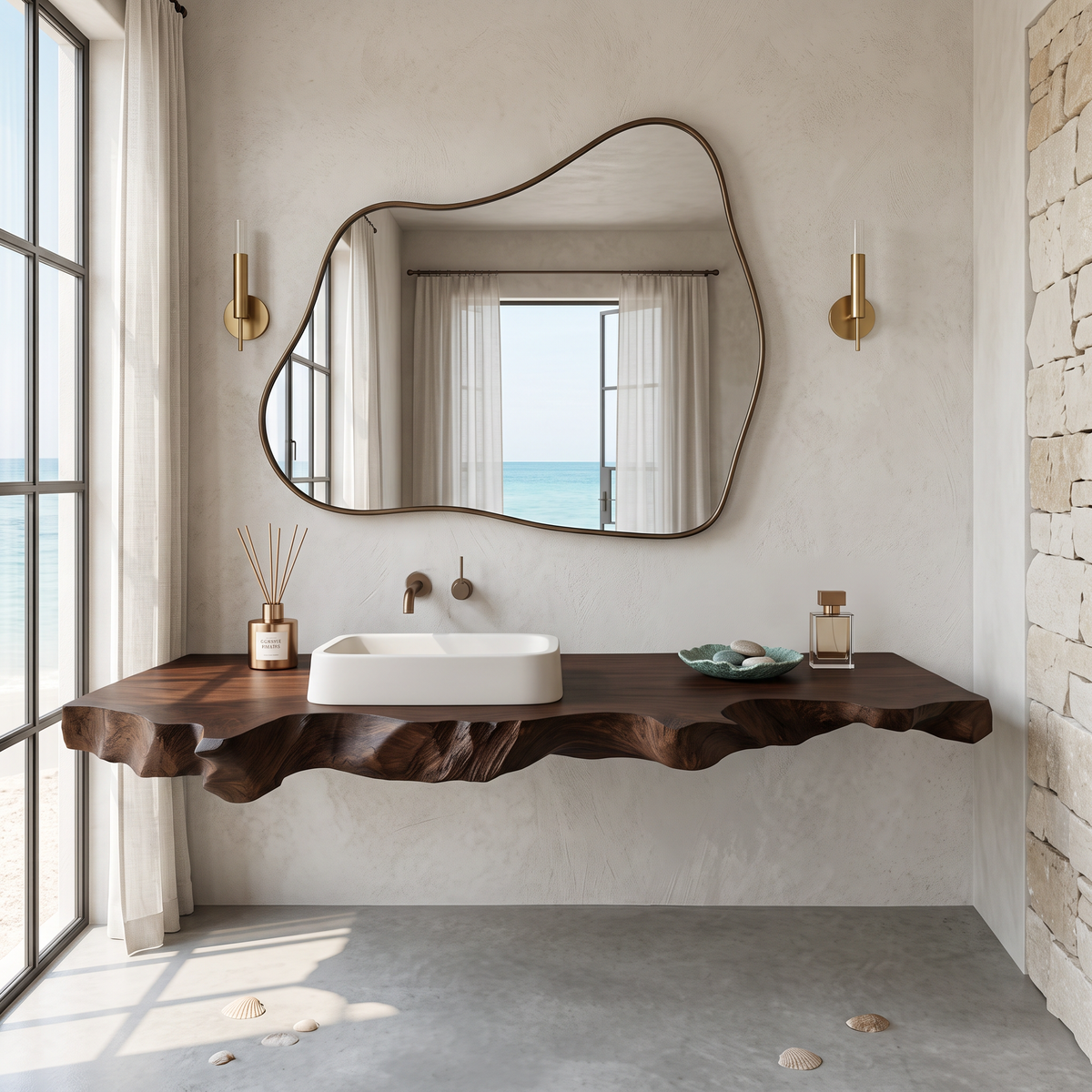 Mid Century Bathroom Vanity Top, Solid Wood Floating Sink Shelf