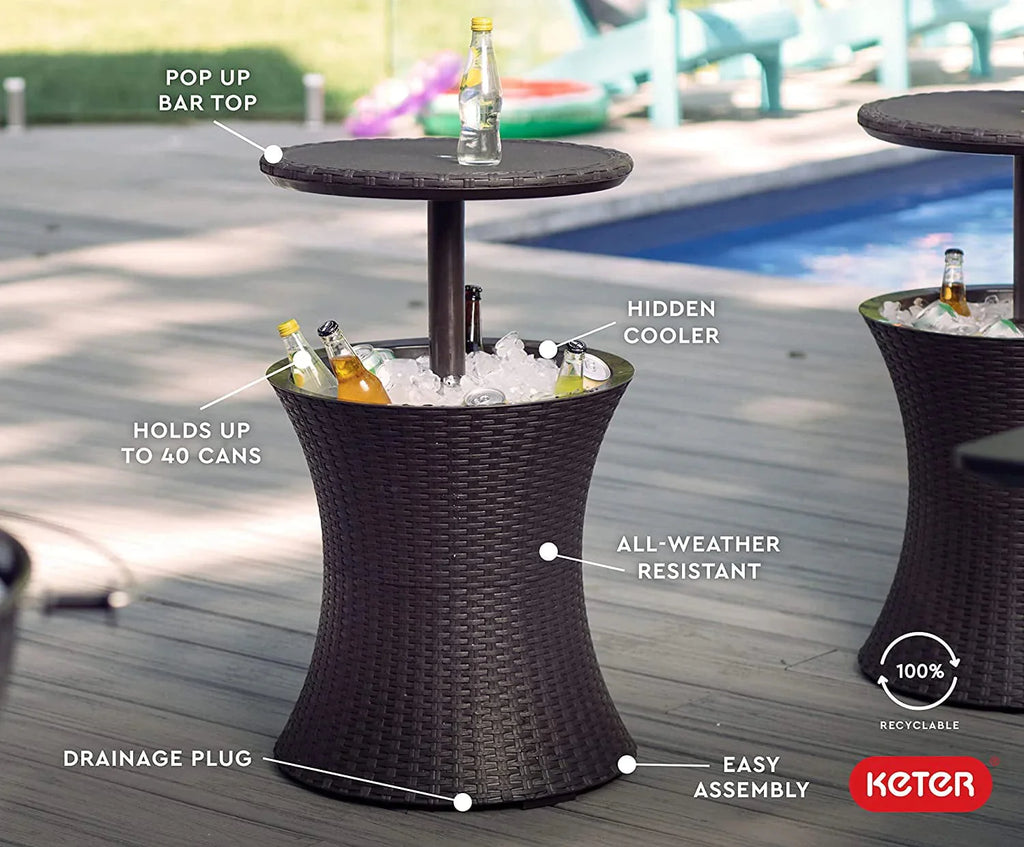 Keter Resin Outdoor Patio Beverage Cooler Table, 7.5 Gallon, Brown - Pacific