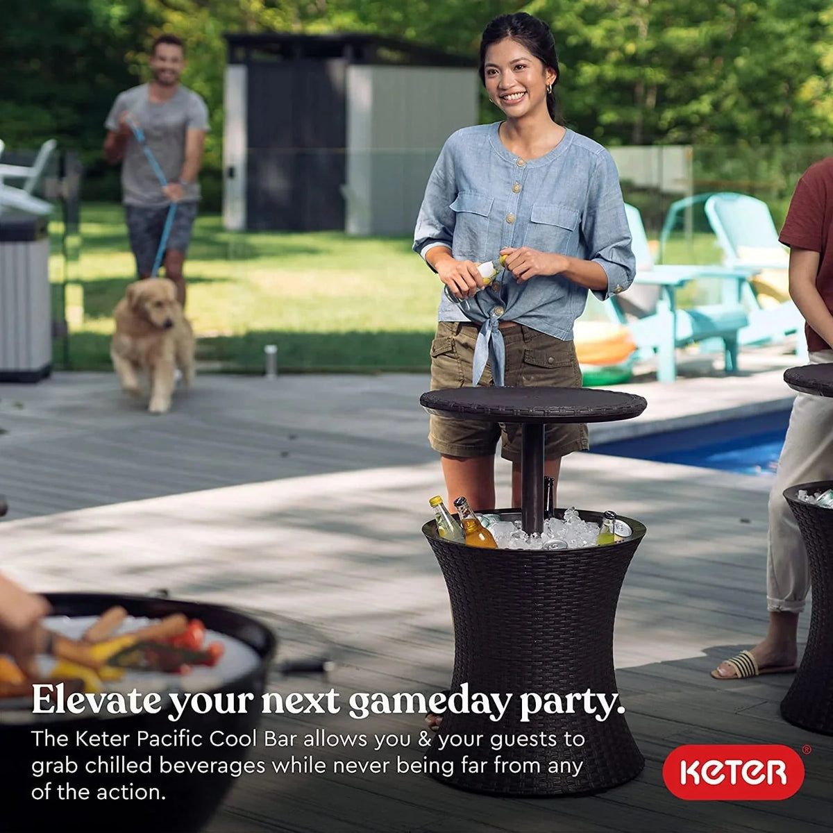 Keter Resin Outdoor Patio Beverage Cooler Table, 7.5 Gallon, Brown - Pacific