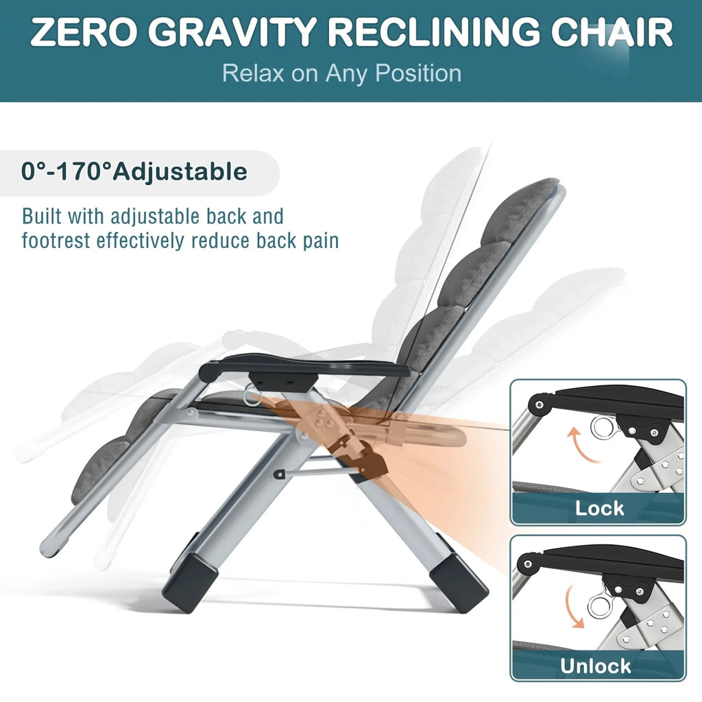 NAIZEA Zero Gravity Chair With Removable Cushion, Cup Holder, and Black Color