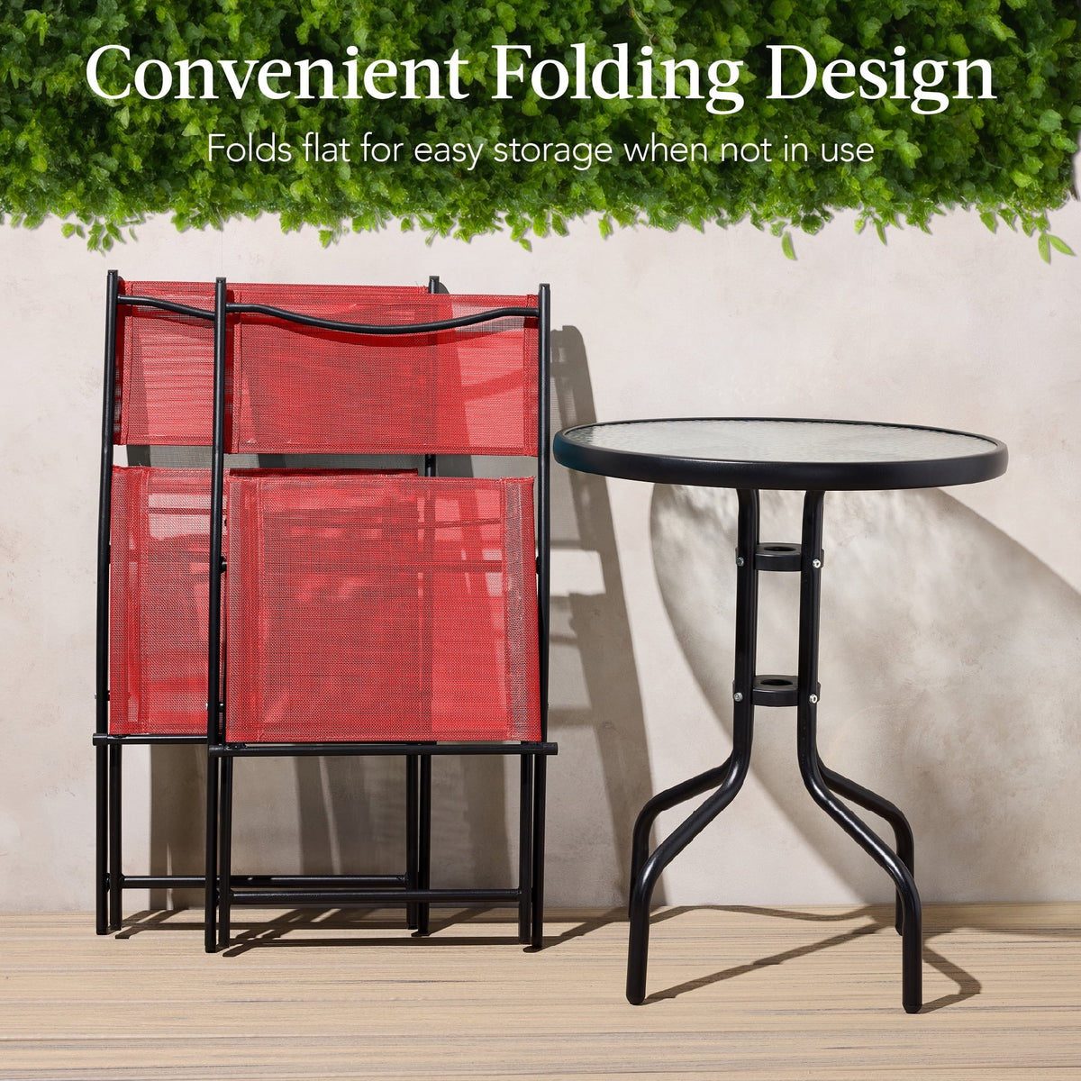 Best Choice Products 3-Piece Patio Bistro Dining Set With Glass Tabletop And Folding Chairs - Gray
