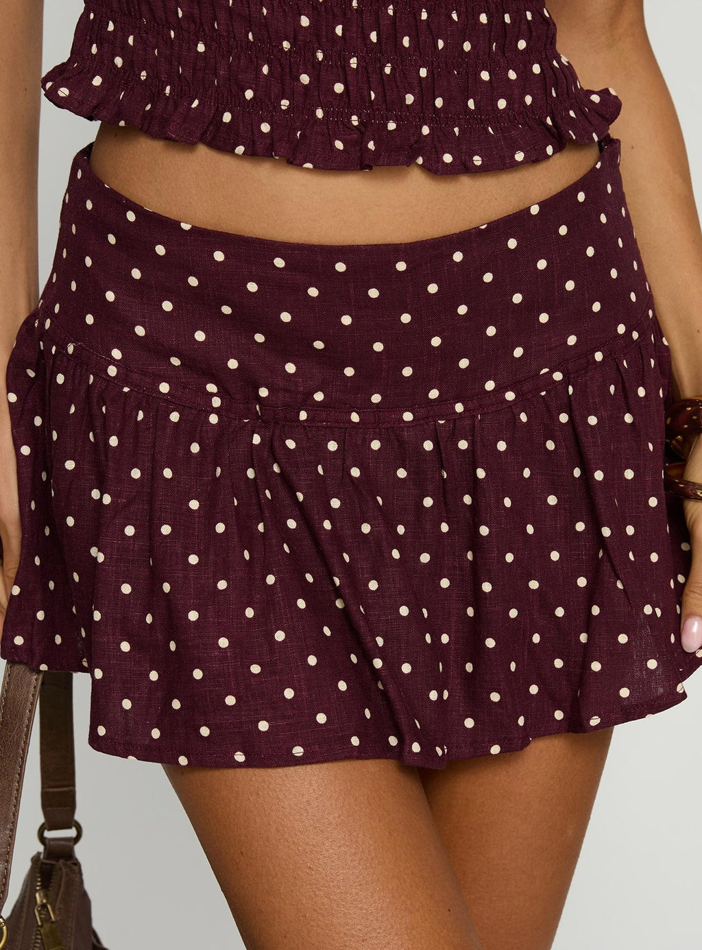 Frill Linen Blend Skort Plum Polka