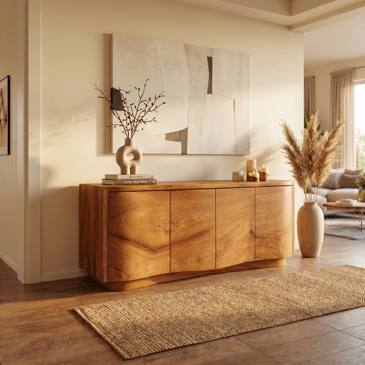 Sideboard Cabinet, Rustic Mid Century Solid Wood Storage Credenza