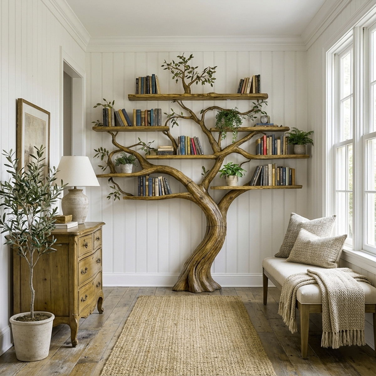Large Tree Bookshelf, Organic Modern Solid Wood Branch Bookcase