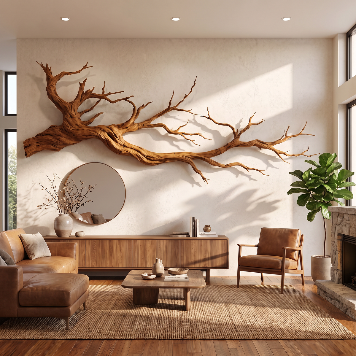 Abstract Tree Root Wall Art, Solid Wood Sculpture for Living Room