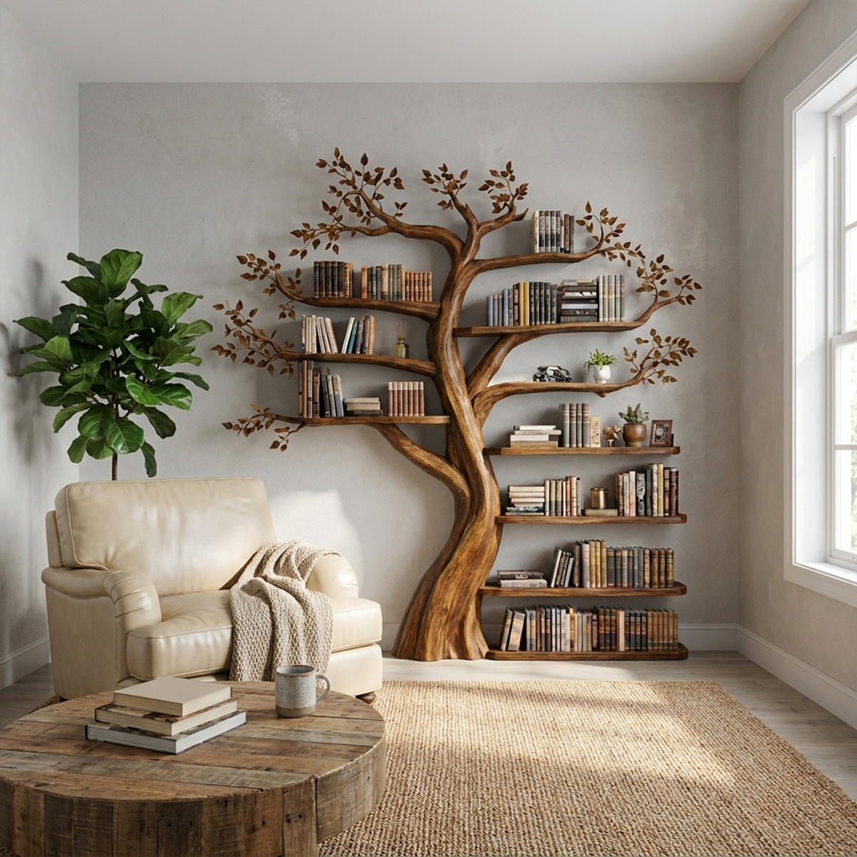 Organic Tree Bookshelf, Sculptural Wall Display for the Living Room