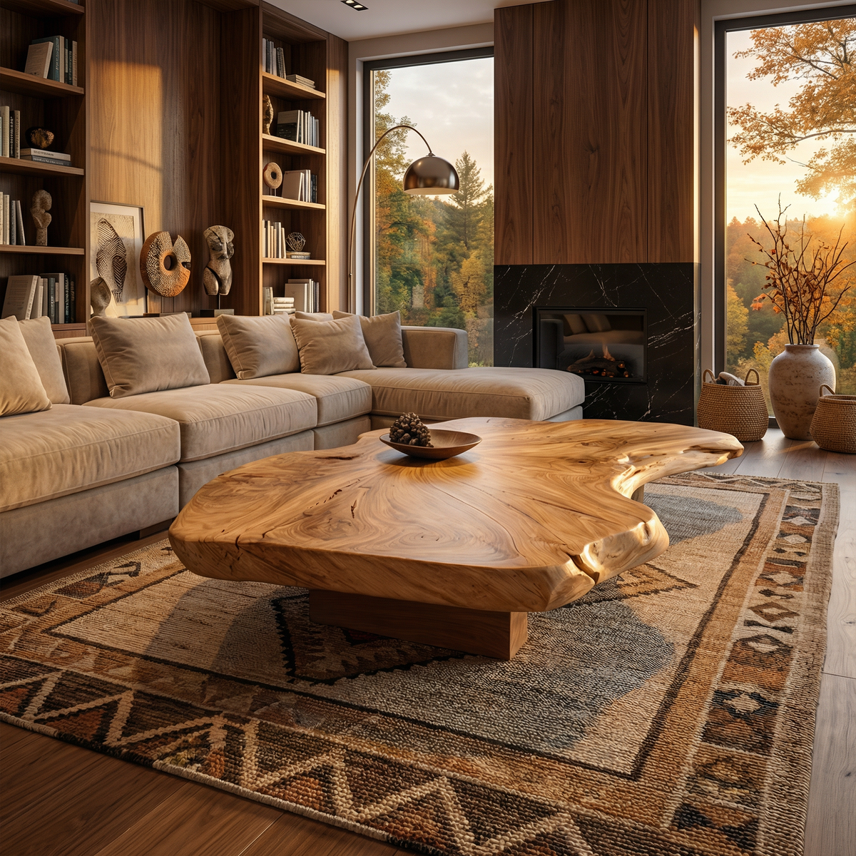 Organic Live Edge Coffee Table, Solid Wood Slab for Family Room