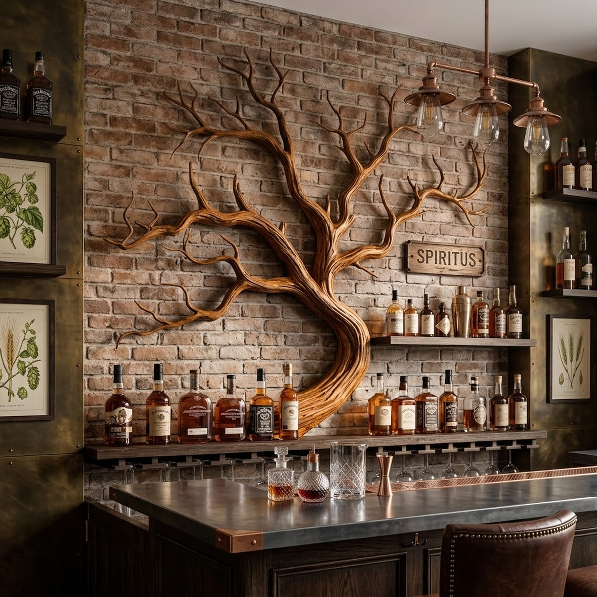 Tree Branch Wine Rack, Wall Mounted Monkey Pod Wood Bottle Shelf