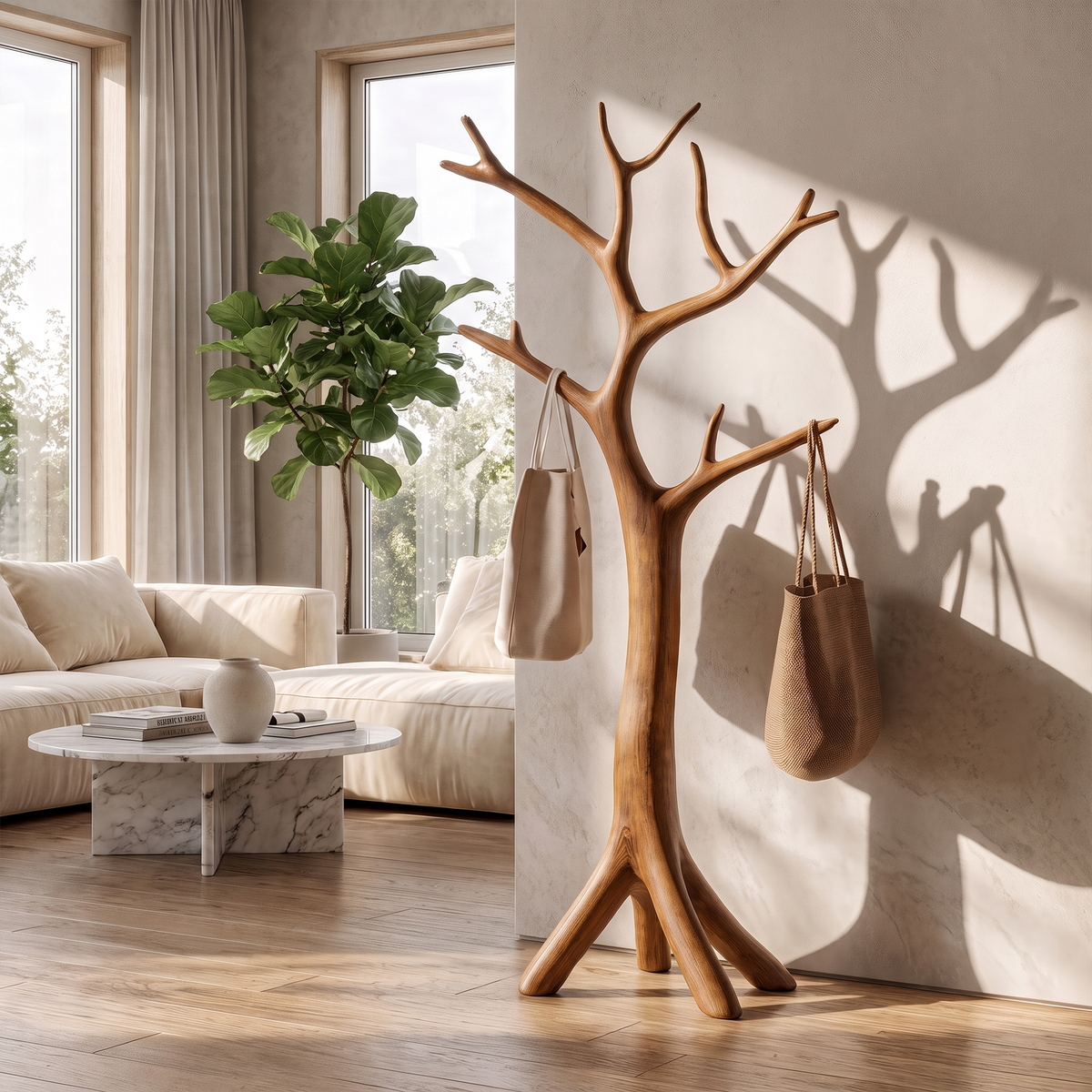 Mid Century Coat Rack, Natural Branch Wood Coat Tree for Bedroom