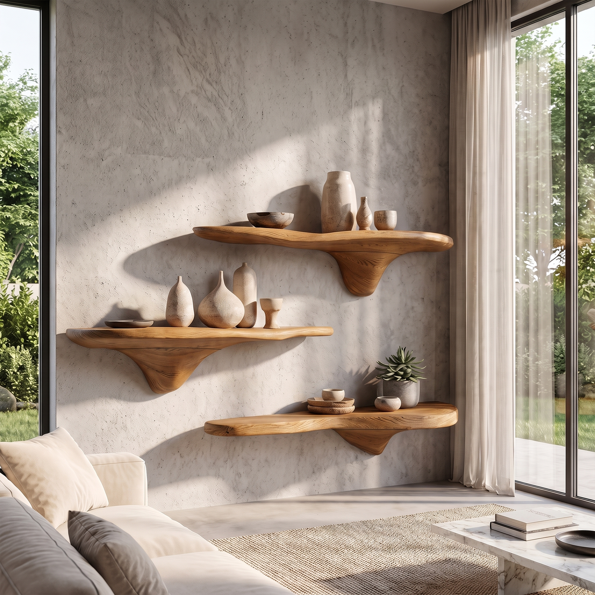 Mushroom Wall Shelf, Rustic Live Edge Tamarind Wood Shelf for Entryway