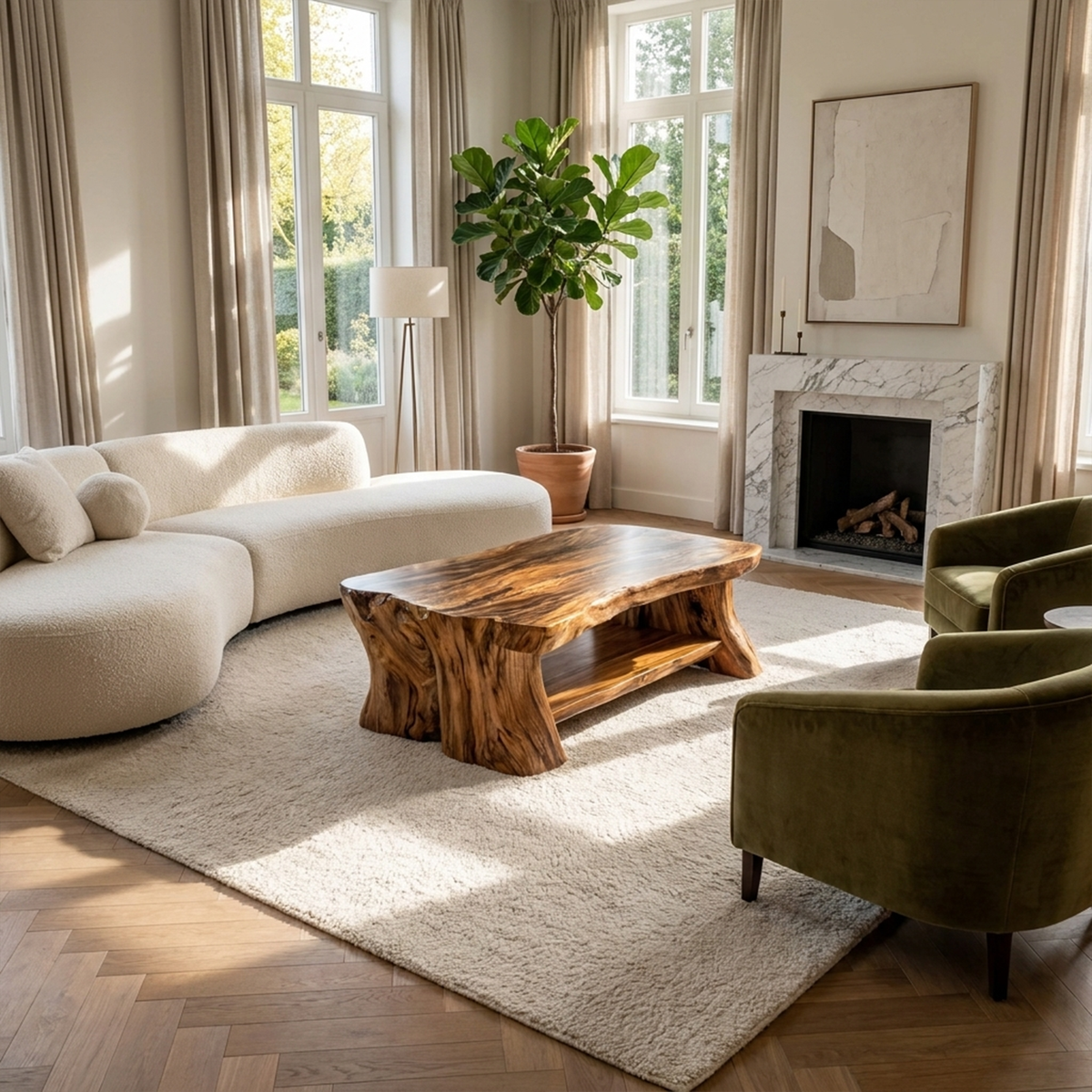 Slab Wood Coffee Table, Rustic Solid Tamarind Center Table