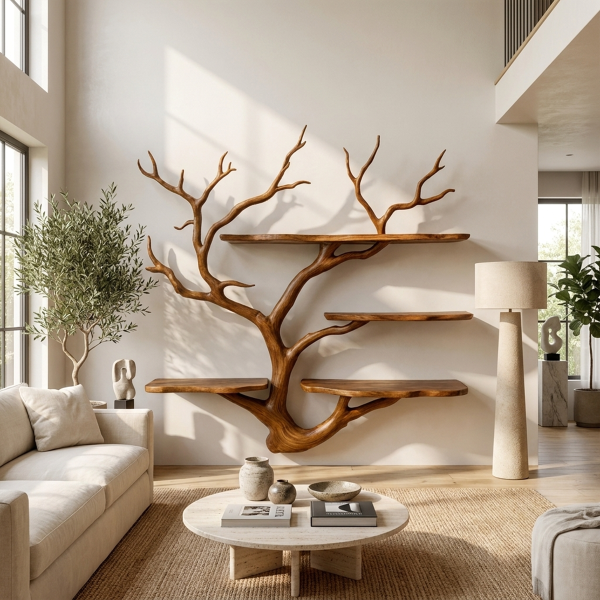 Sculptural Tree Wall Shelf, Branch Floating Bookshelf for Art Studio