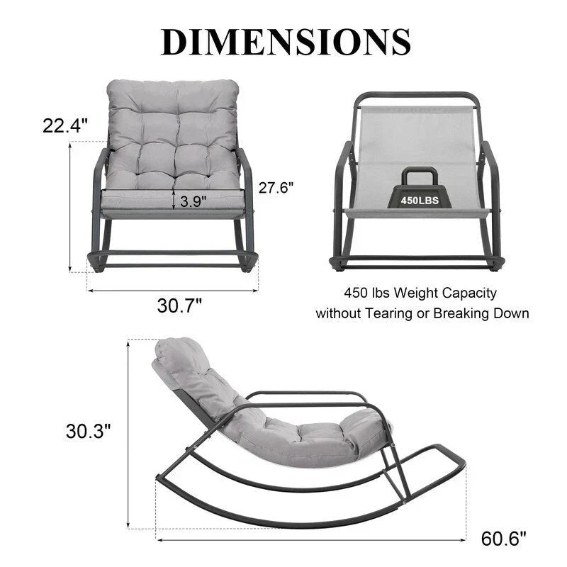 Oversized Outdoor Rocking Lounge Chair With Water-Resistant Cushions, 450 lbs Capacity