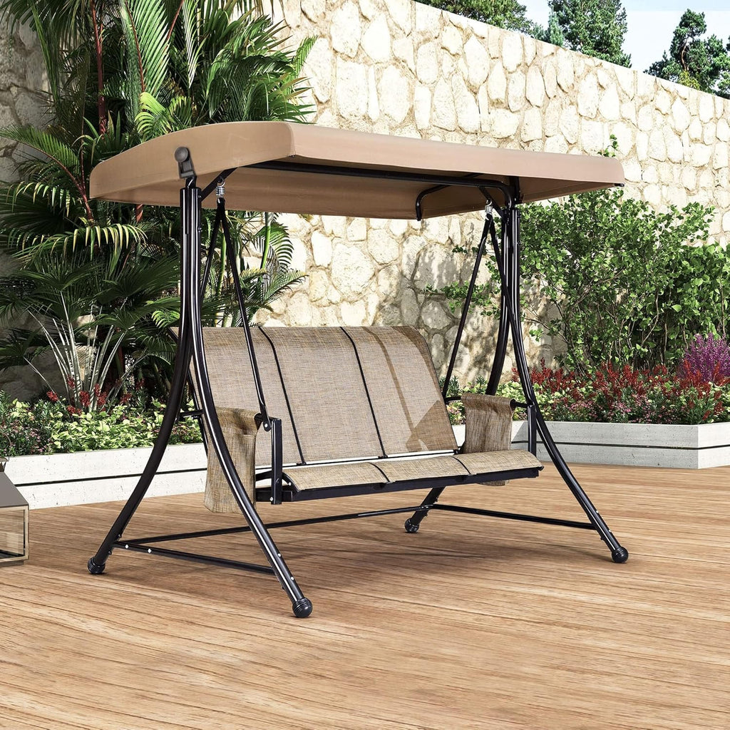 Outdoor Deck Swing, 3-Person, Brown - 122.9D x 195.6W x 178.8H Centimetres