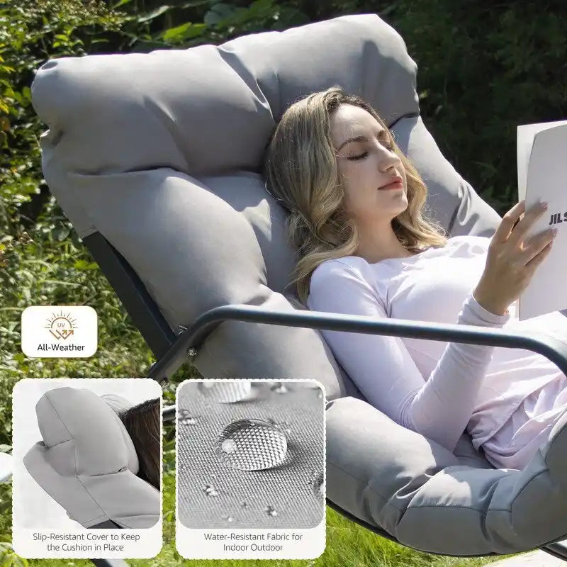 Oversized Outdoor Rocking Lounge Chair With Water-Resistant Cushions, 450 lbs Capacity
