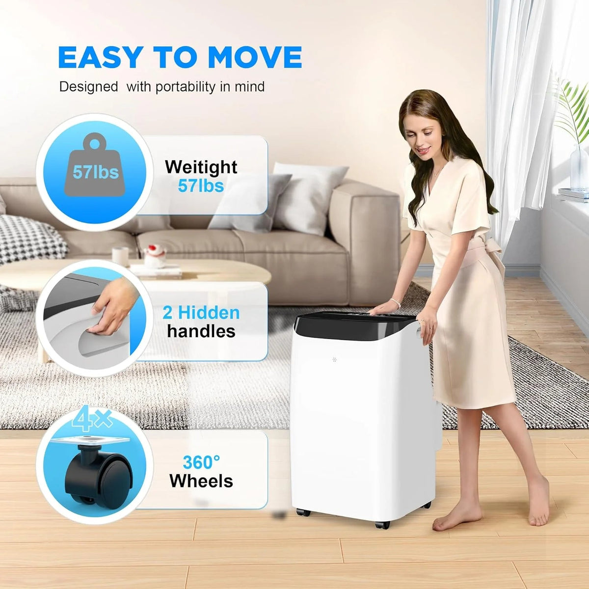 HUMHOLD 14000 BTU Portable Air Conditioner, White - HDPAC-10-A1