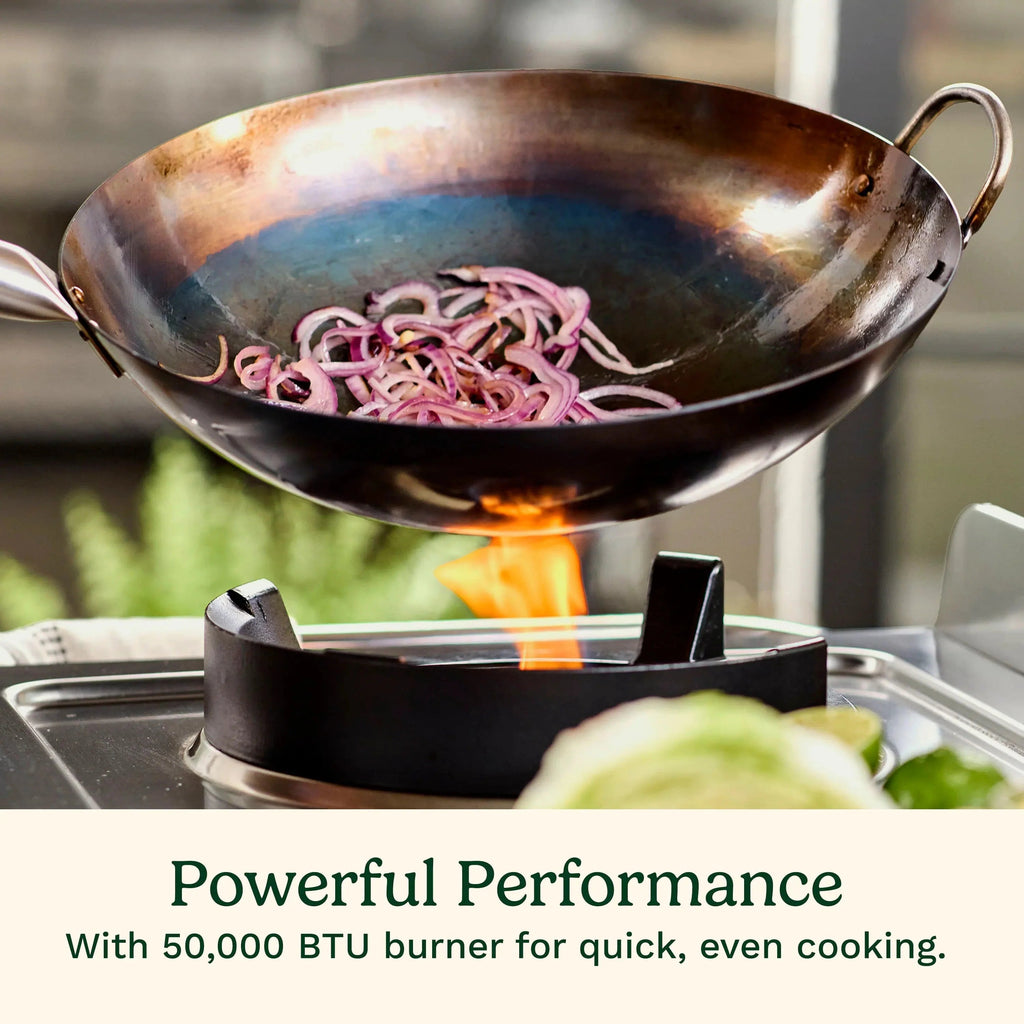 Cuisinart Outdoor Wok Station With Prep Table, 50,000 BTU, 14 inch Carbon Steel Wok - Black