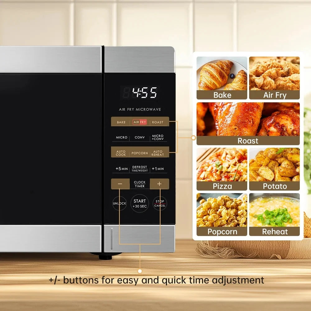Galanz 0.9 Cu ft Air Fry Countertop Microwave, 900 Watts, Stainless Steel - GSWWD09S1A09B