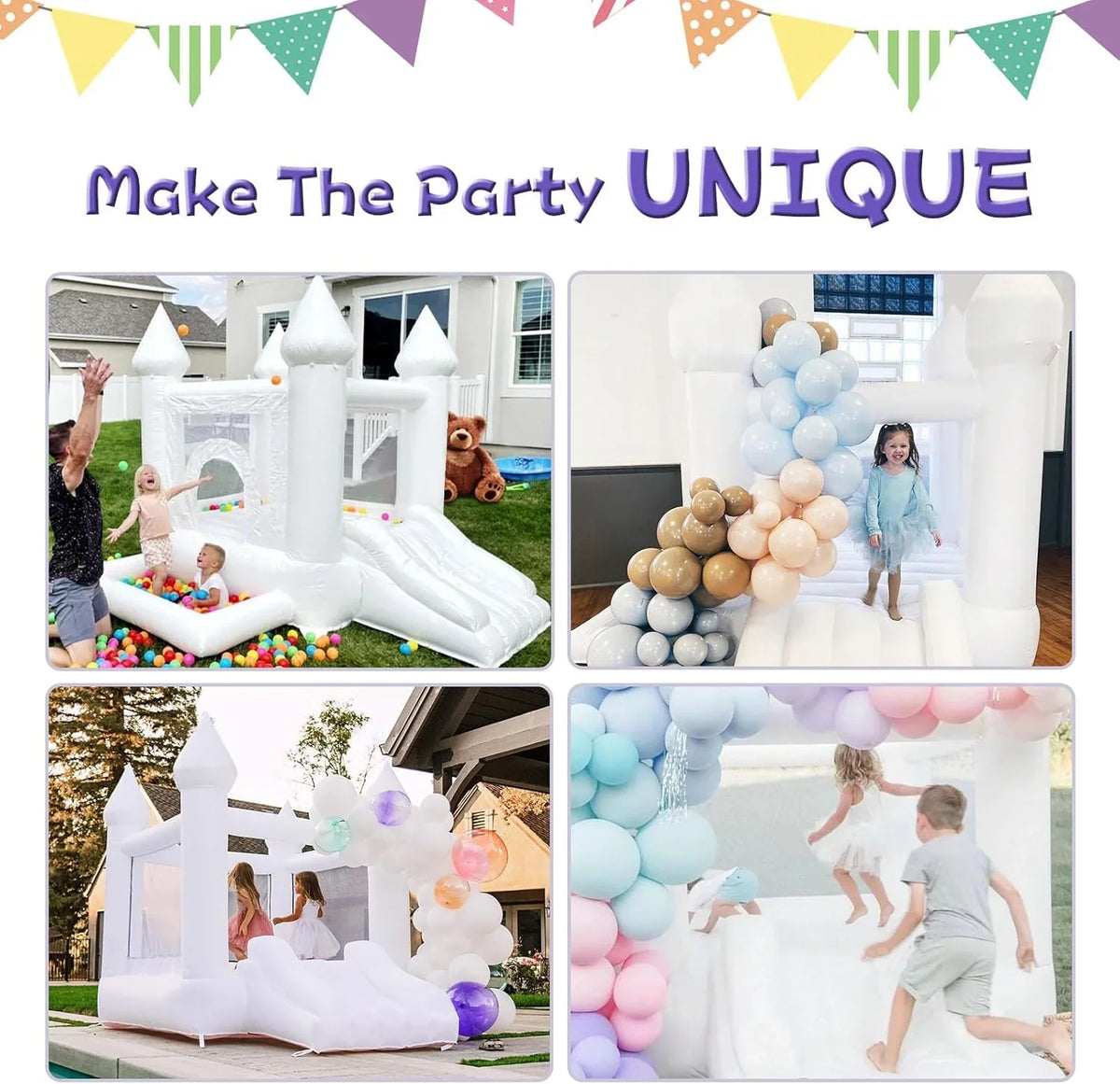 White Oxford Kids Bounce House With Slide And Blower, 103 x 71 x 90 inch, Ages 2-8