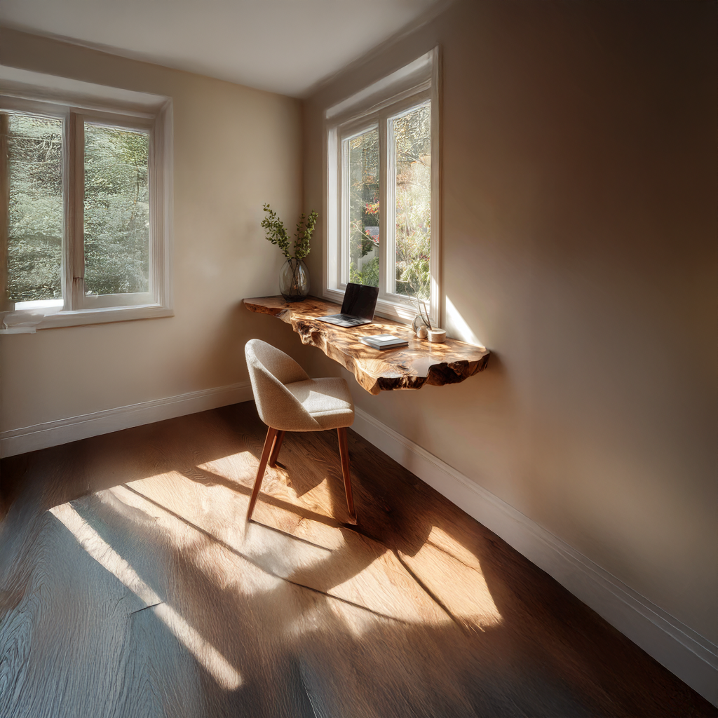 Floating Wall Desk, Small Office Mid Century Solid Wood Workspace