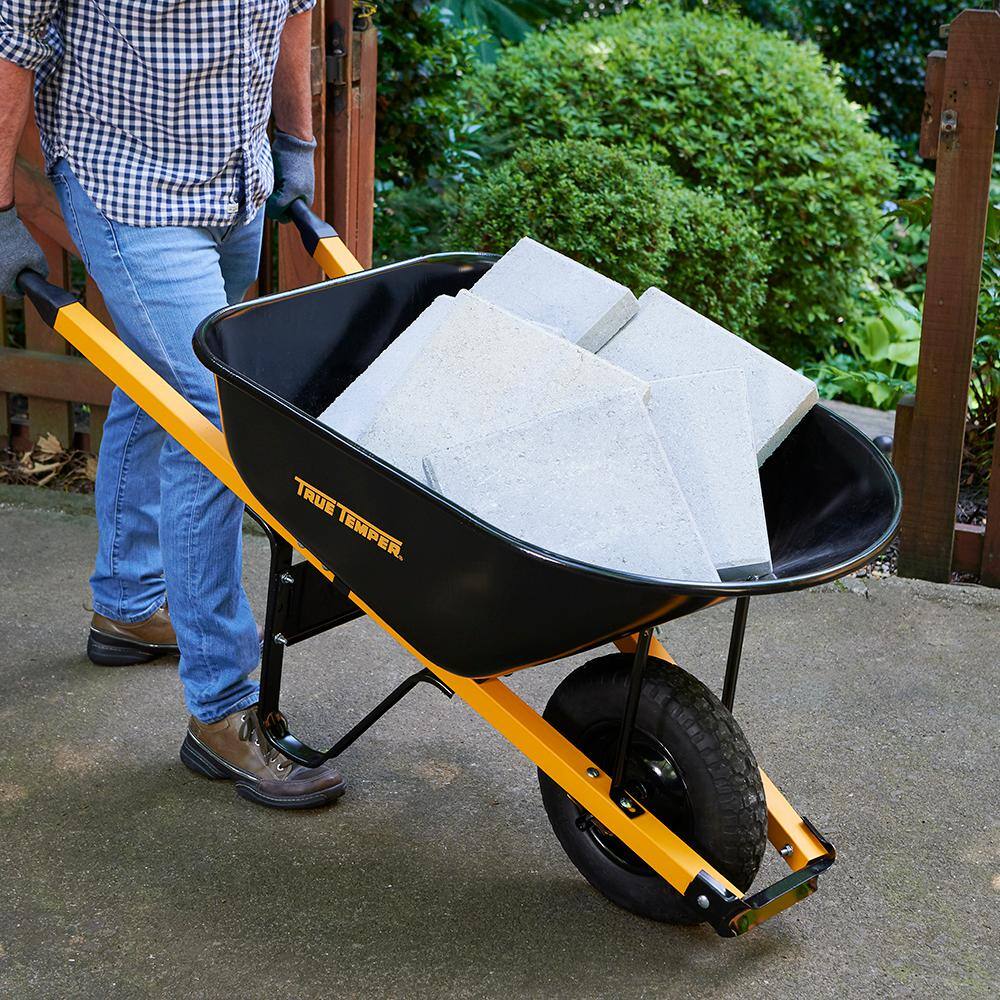 True Temper Steel Wheelbarrow 6 cu. ft. With Never Flat Tire And Steel Handles - R6STFFEC