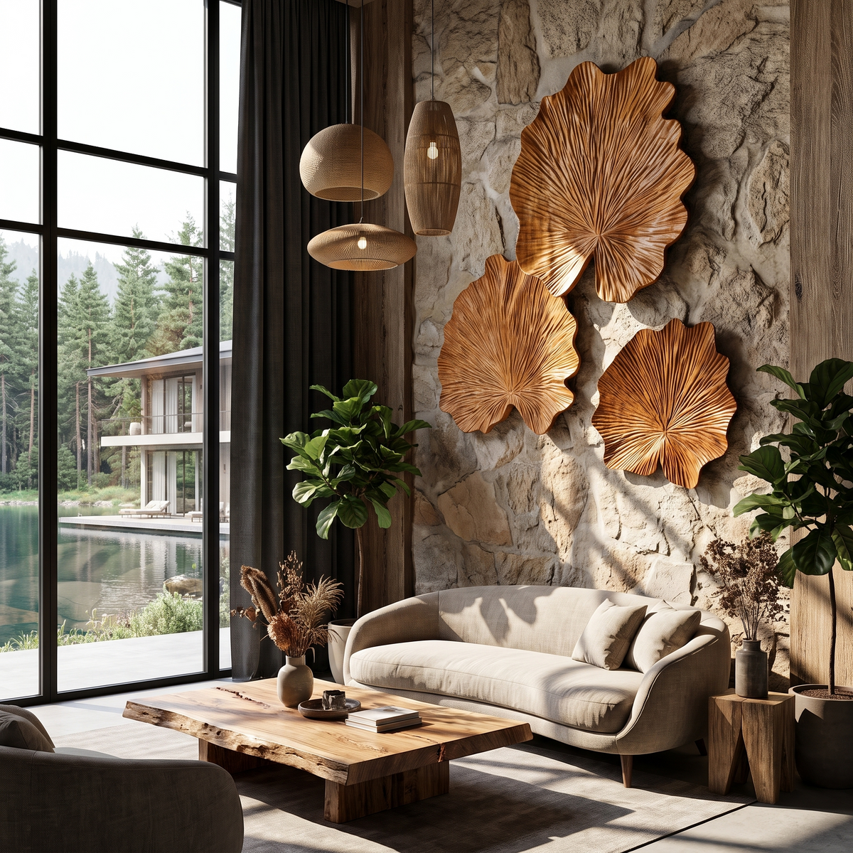 Wood Wall Sculpture, Cubist Face Round Wall Art for Living Room