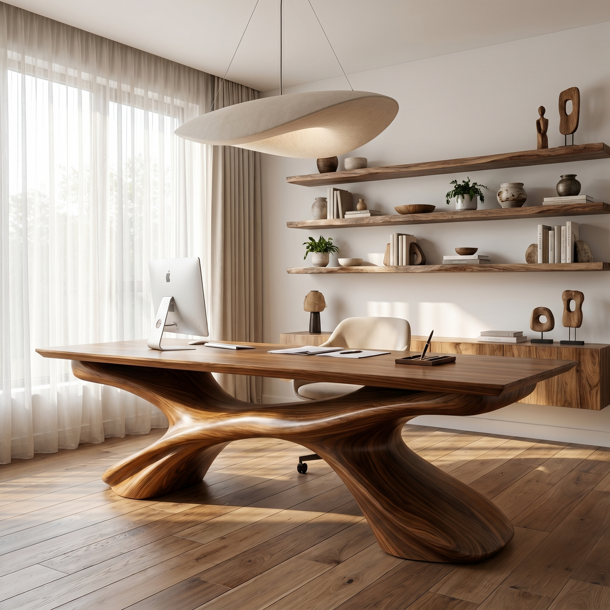 Executive Desk, Sculptural Solid Wood Home Office Writing Desk