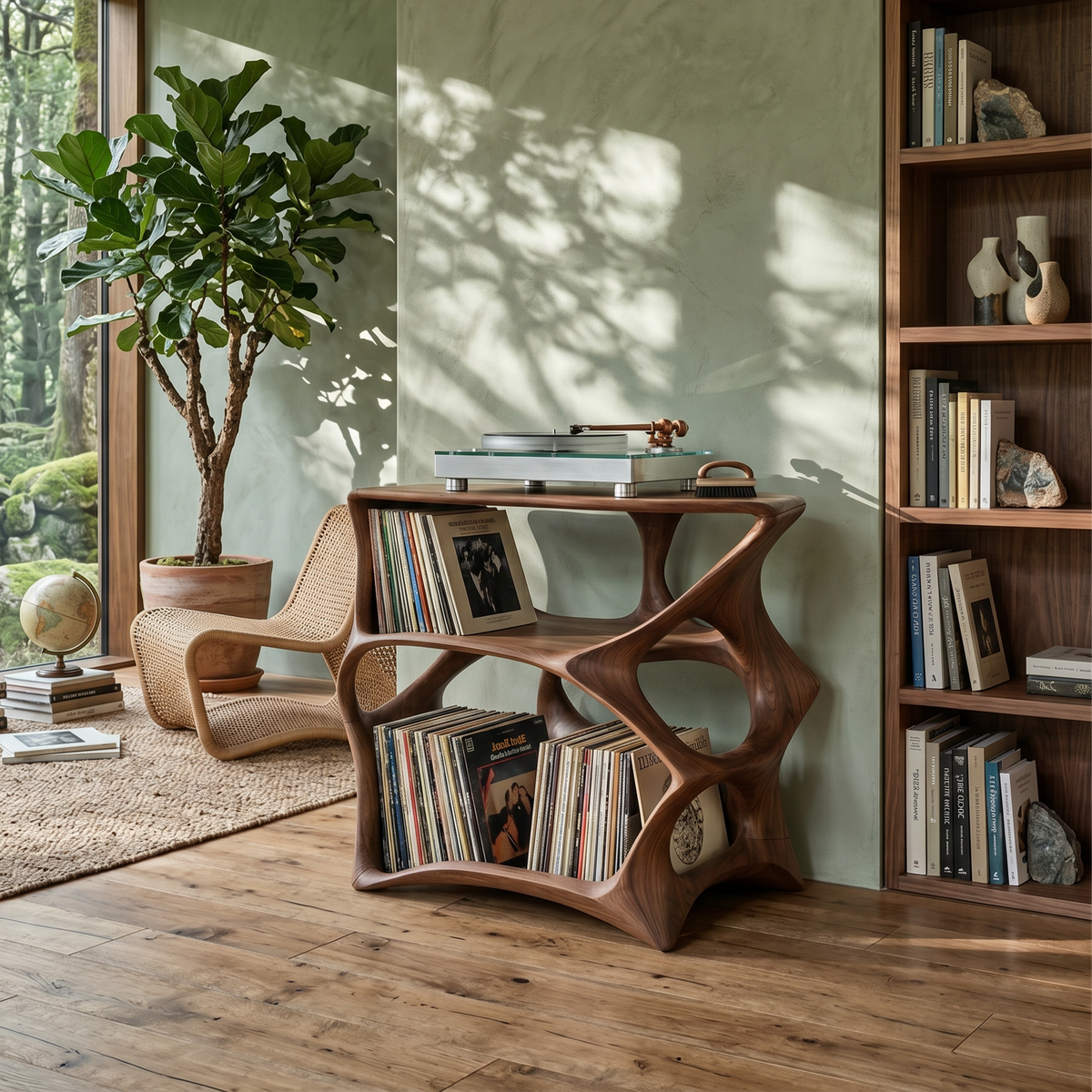 Record Player Stand, Farmhouse Solid Wood Vinyl Storage Console