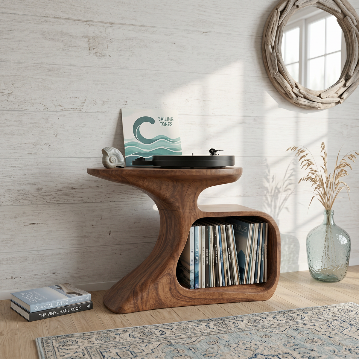 Record Player Stand, Handcrafted Wood Vinyl Stand for Living Room