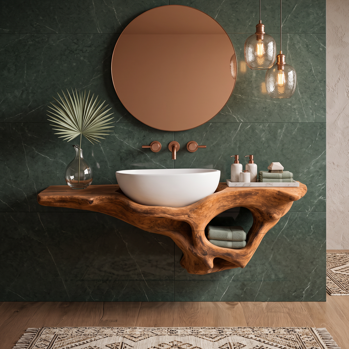 Mid Century Live Edge Vanity, Floating Wood Bathroom Sink Shelf
