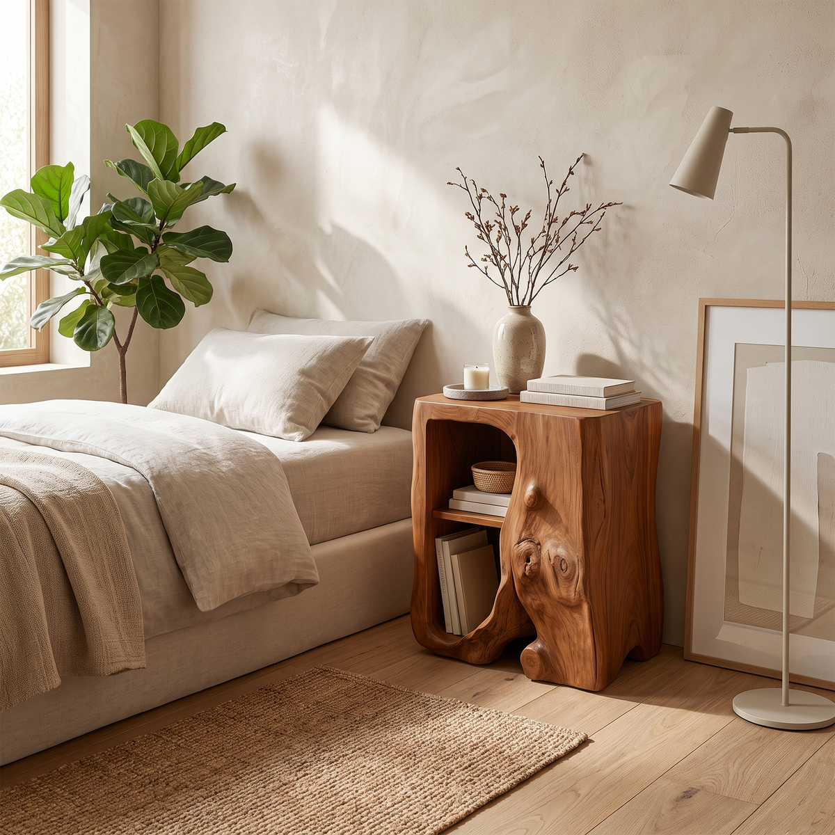 Live Edge Nightstand, Farmhouse Solid Wood Floating Bedside Table