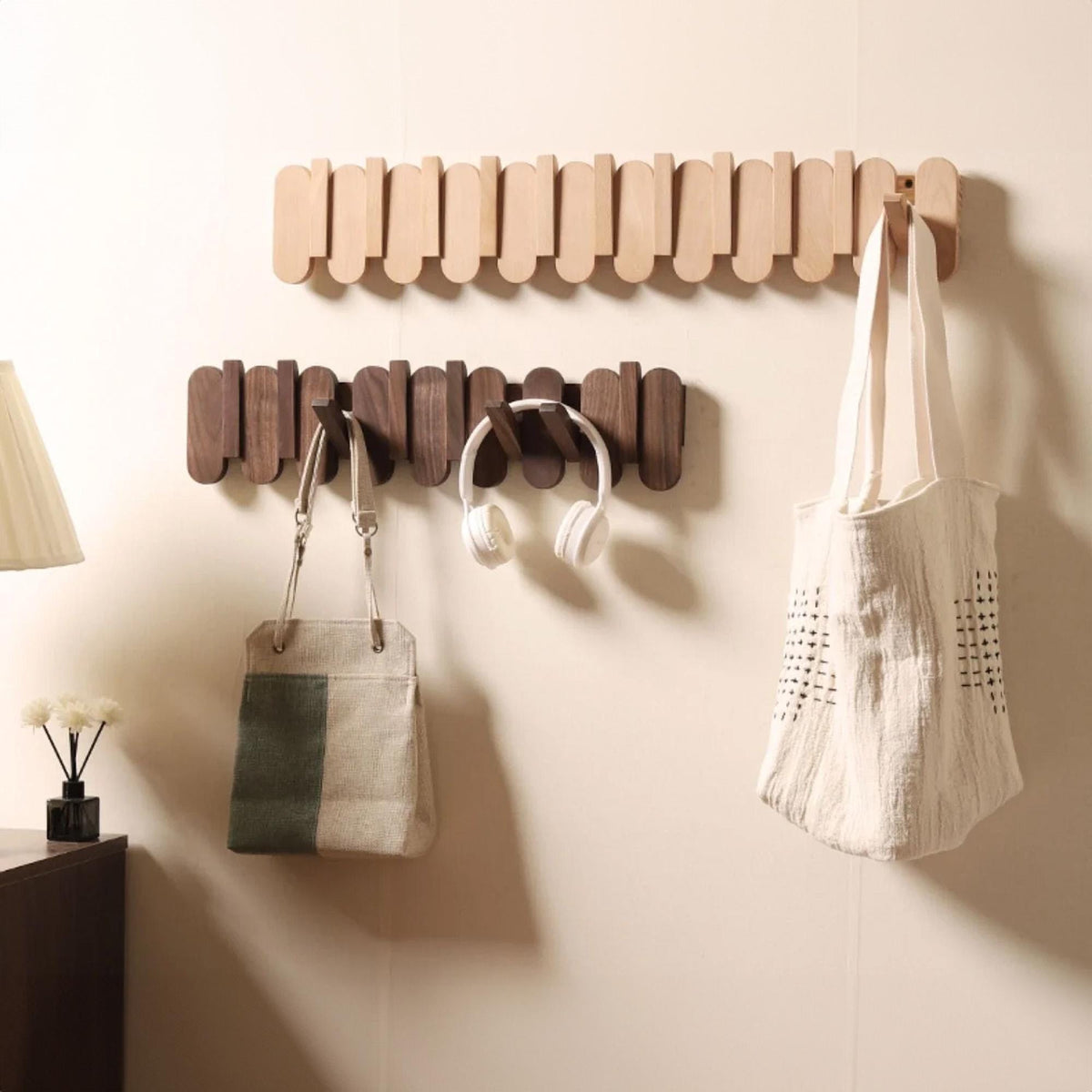 Piano Coat Rack, Wall Mounted Solid Wood Hooks for Entryways