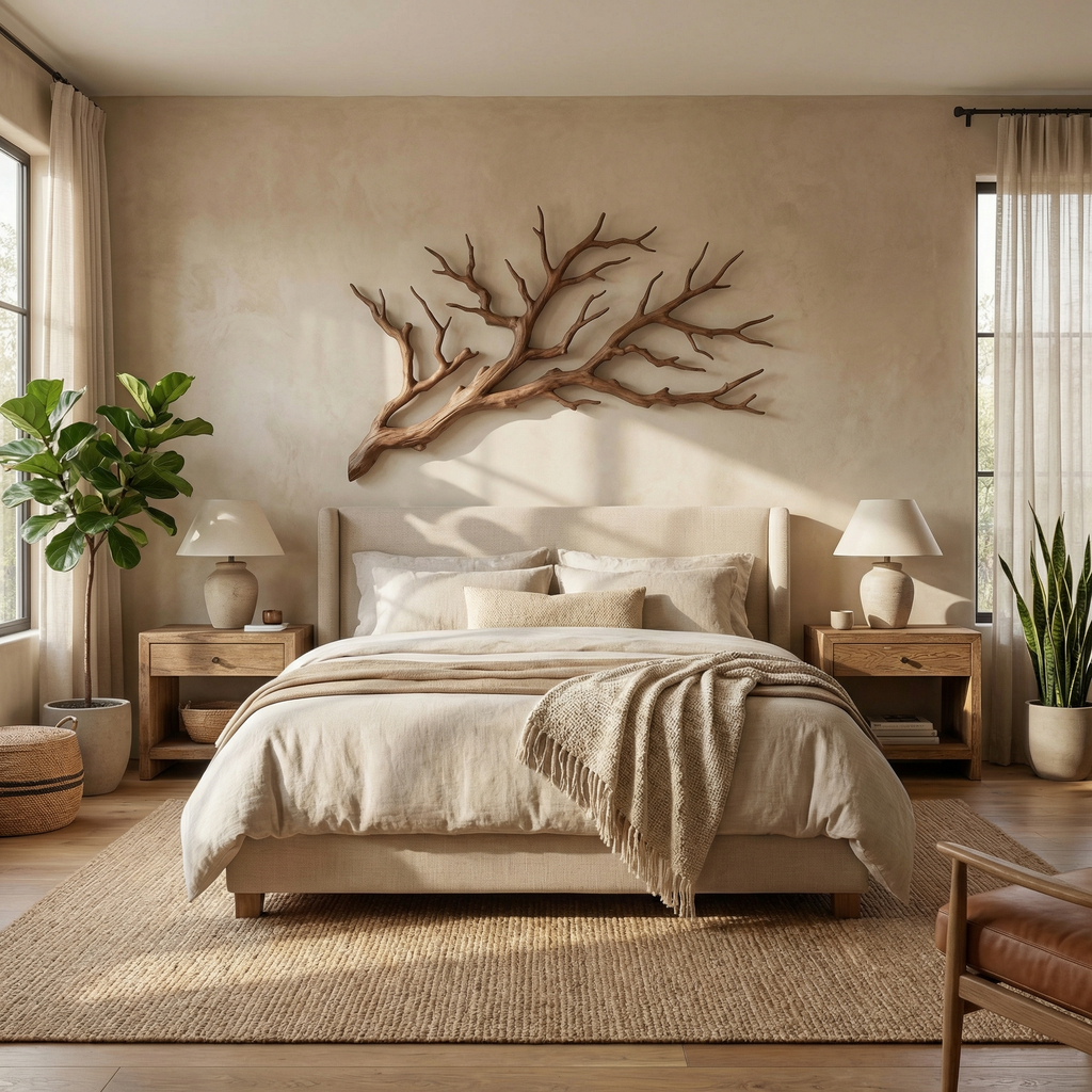 Tree Root Wall Art, Rustic Wooden Sculpture Above Bed Headboard
