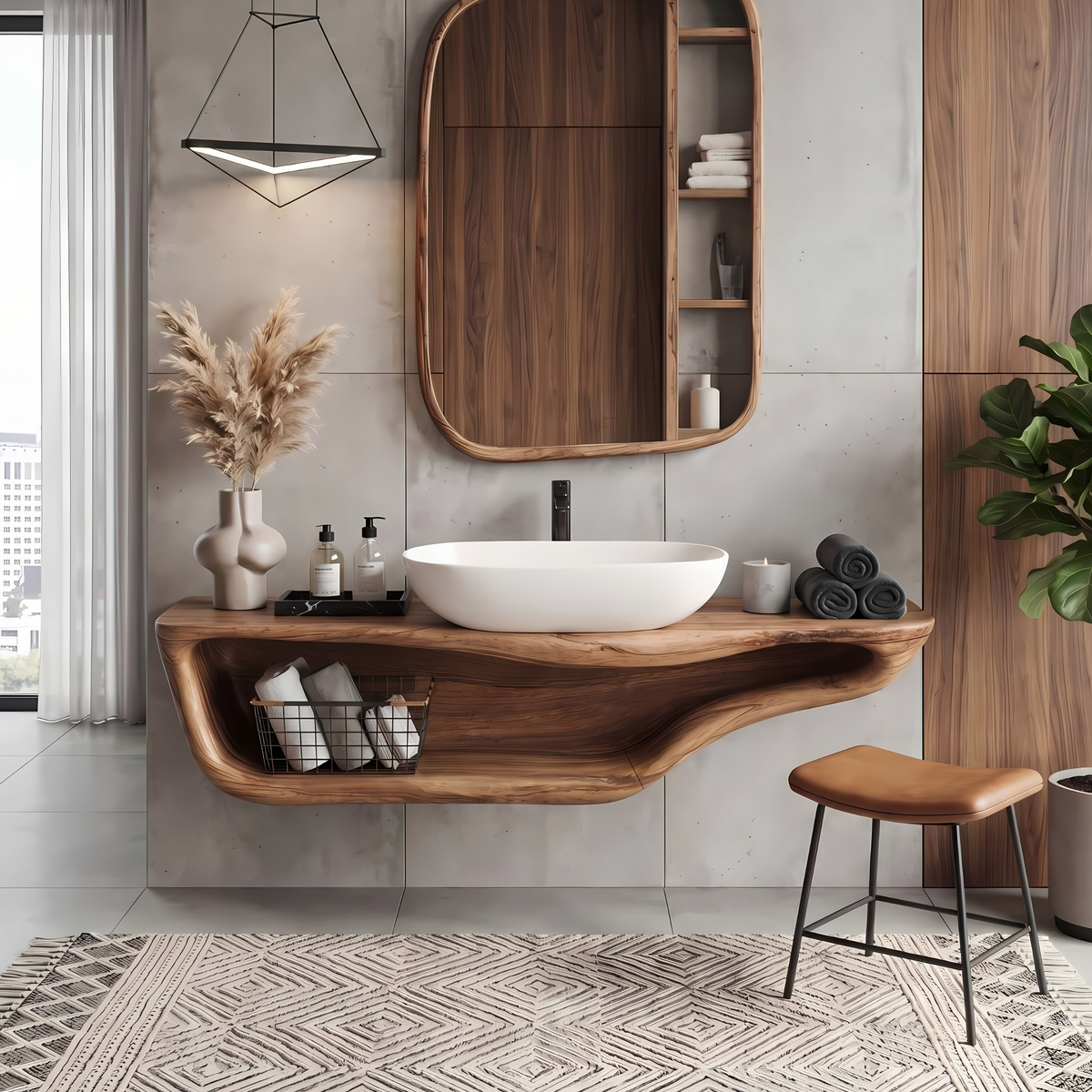 Live Edge Bathroom Vanity, Handcrafted Floating Solid Wood Sink Shelf