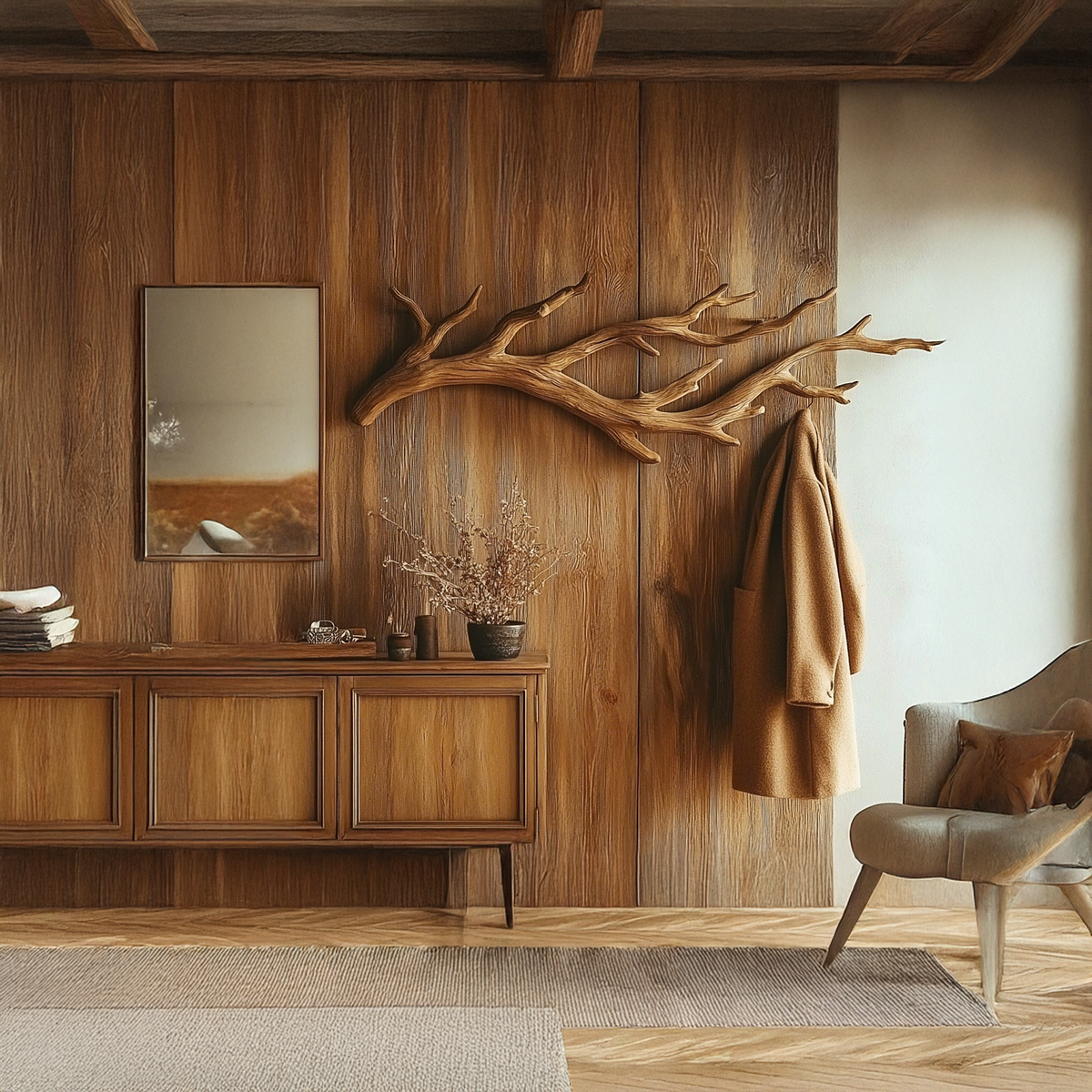 Tree Branch Coat Rack, Wall Mounted Driftwood Hooks for Entryway