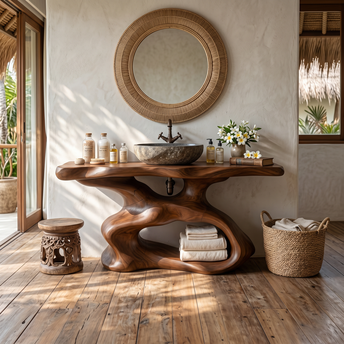 Farmhouse Bathroom Vanity, Rustic Solid Wood Vanity for Classic Baths