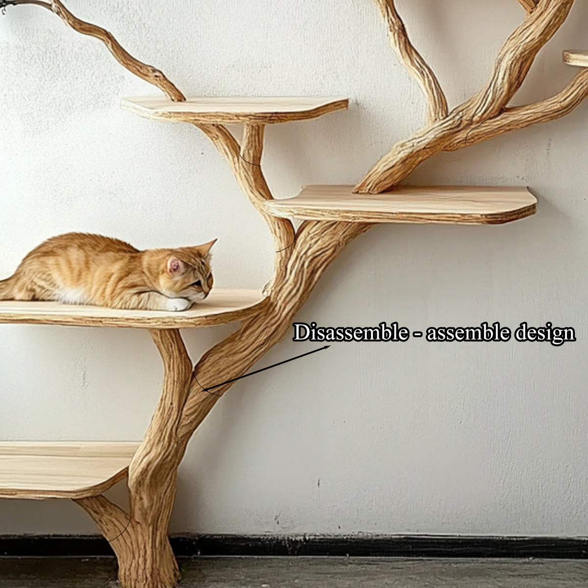 Wooden Cat Tree Tower, Natural Branch Design for Living Rooms