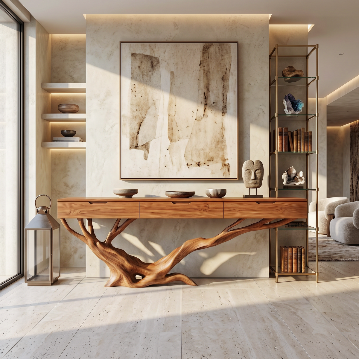 Mid Century Live Edge Console Table, Modern Solid Wood Entryway Table